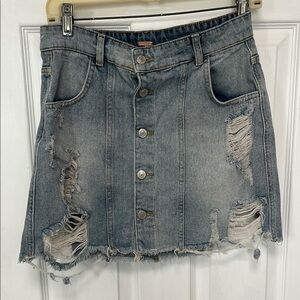 Free People distressed denim mini skirt